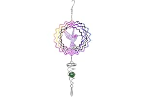 Feelorna Hummingbird Wind Spinner with Tail Spinner, 3D Gradient Color Garden Spinner with Ball Spiral Tail Metal Hanging Win