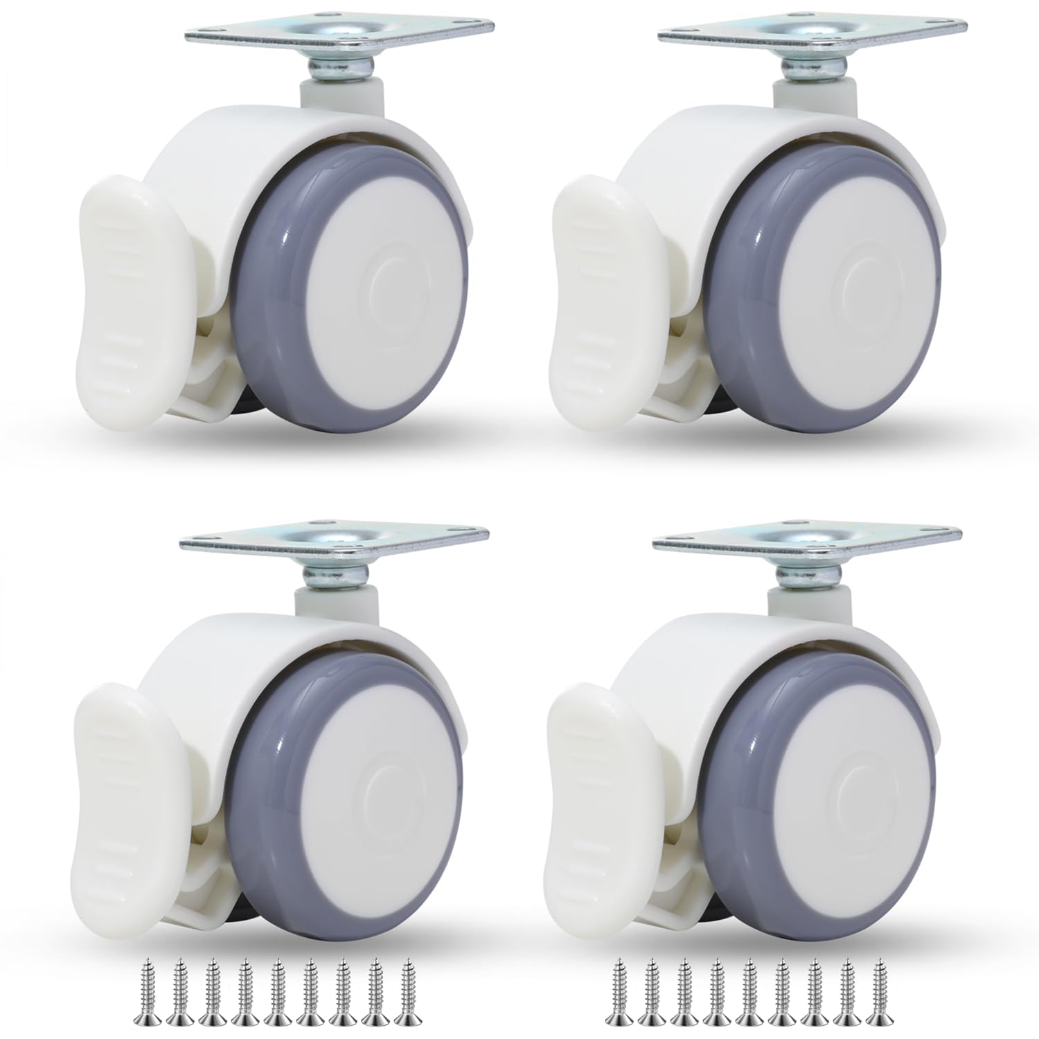 SONANA Castors for Furniture with Brake, Set of 4 Heavy Duty Swivel Casters 50 mm, 200 kg Load Capacity, Synthetic Material, 4 Locking Brakes, Grey