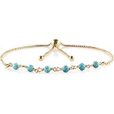 InfinityGemsArt Rosary Bar Bracelets For Women Birthstone Jewelry Micro Beads Beaded Stone Bolo Slider Crystals Gemstones Bracelet, 14K Gold Plated Adjustable Chain