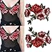 Franterd 2PC DIY Roses Pair Flowers Floral Collar Bouquet Boho Embroidered Appliques Iron-ons Patches Sticker Applique Badge (A, Red)