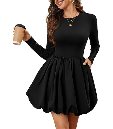 Wenrine Women Long Sleeve Bubble Mini Dress Bodycon Mock Neck Casual 2025 Cocktail Club Party Dresses Burgundy : Clothing, Shoes & Jewelry