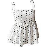 GORGLITTER Women's Polka Dots Tie Shoulder Ruffle Cami Top Babydoll Peplum Tops Coquette Shirts