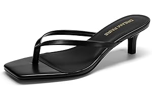 DREAM PAIRS Kitten Heels for Women Flip Flop Low Heels Square Open Toe Sandals Thong 1.96 Inch Heeled Sandals for Summer Voca
