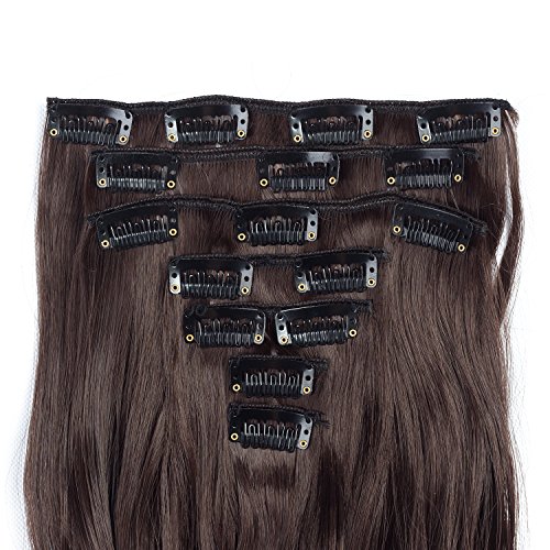 7Pcs/Set Clip in Hair Extensions 20Inch Long Wavy Heat Resistant Synthetic Hairpiece Gifts for Girl Lady Women (Dark Brown 4#)