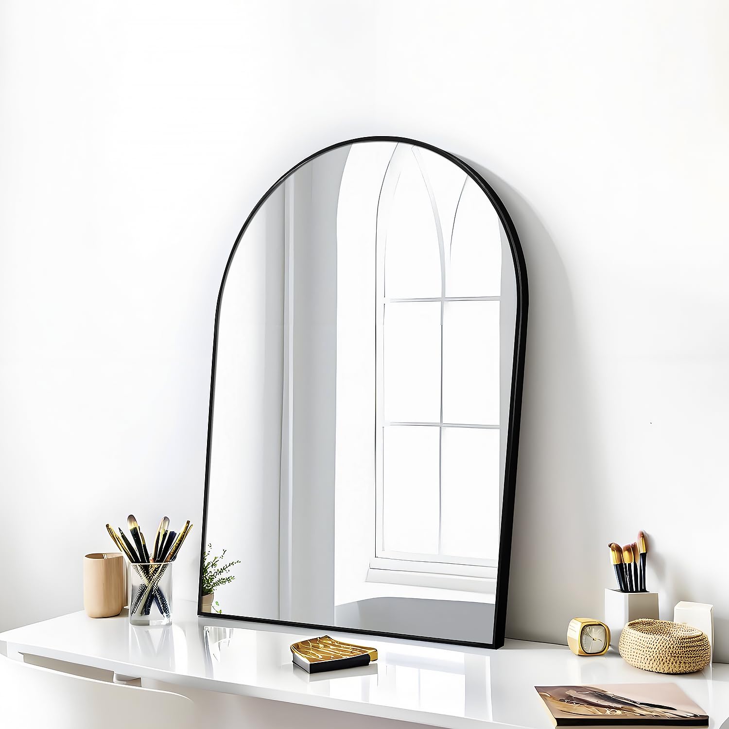 SCWF-GZ 24x16 Arch Mirror Rectangle Wall Mounted Metal Frame Mirrors for Entryway Bedroom Bathroom Living Room 16 24 inch Black Image SCWF-GZ 24x16 Arch Mirror Rectangle Wall Mounted Metal Frame Mirrors for Entryway Bedroom Bathroom Living Room 16 24 inch Black Image