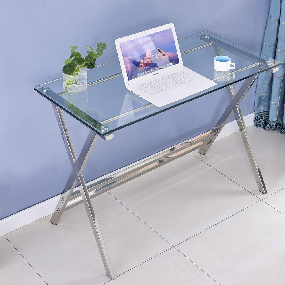 Modern Computer Desk Tempered Glass 