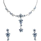 Faship Gorgeous Rhinestone Crystal Floral Necklace Earrings Set