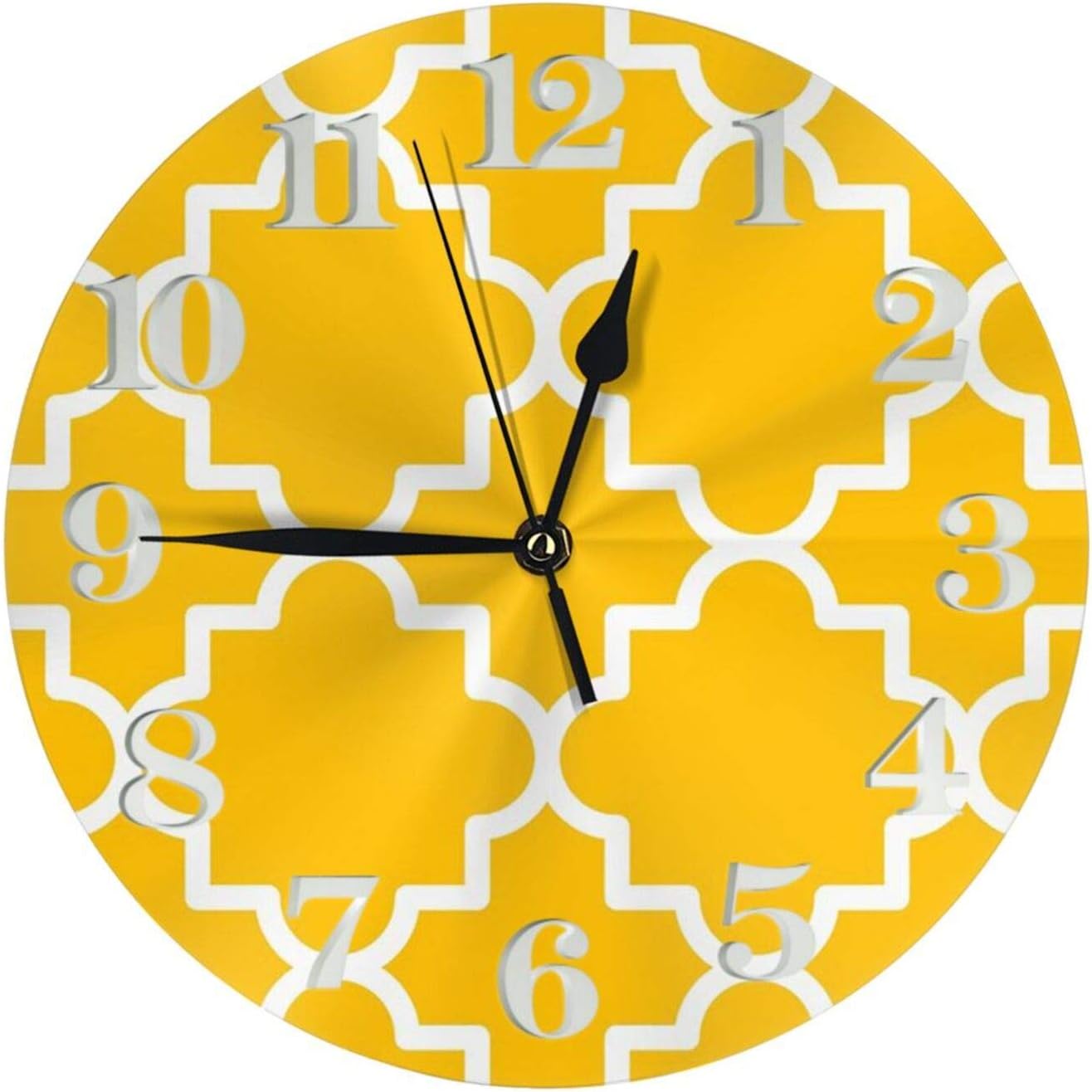 Quatrefoil1, Hot Yellow and White Modern Wall Clock Battery Operated Decorative