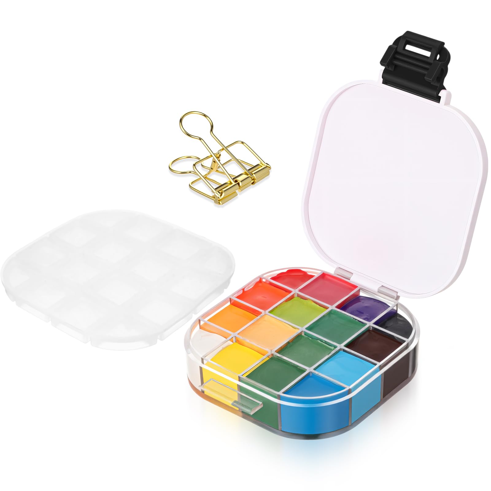Photo 1 of Humyoun Paint Storage Palette Box 16 Wells Airtight with Sealing Lid and Fixing Clips, Portable for Outdoor Use, for Watercolor, Gouache, Acrylic and Oil Painting(Black)