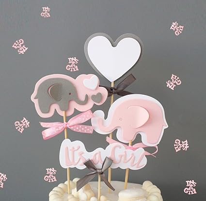 Amazon Com Pink Elephant Cake Topper It S A Girl Heart Pink