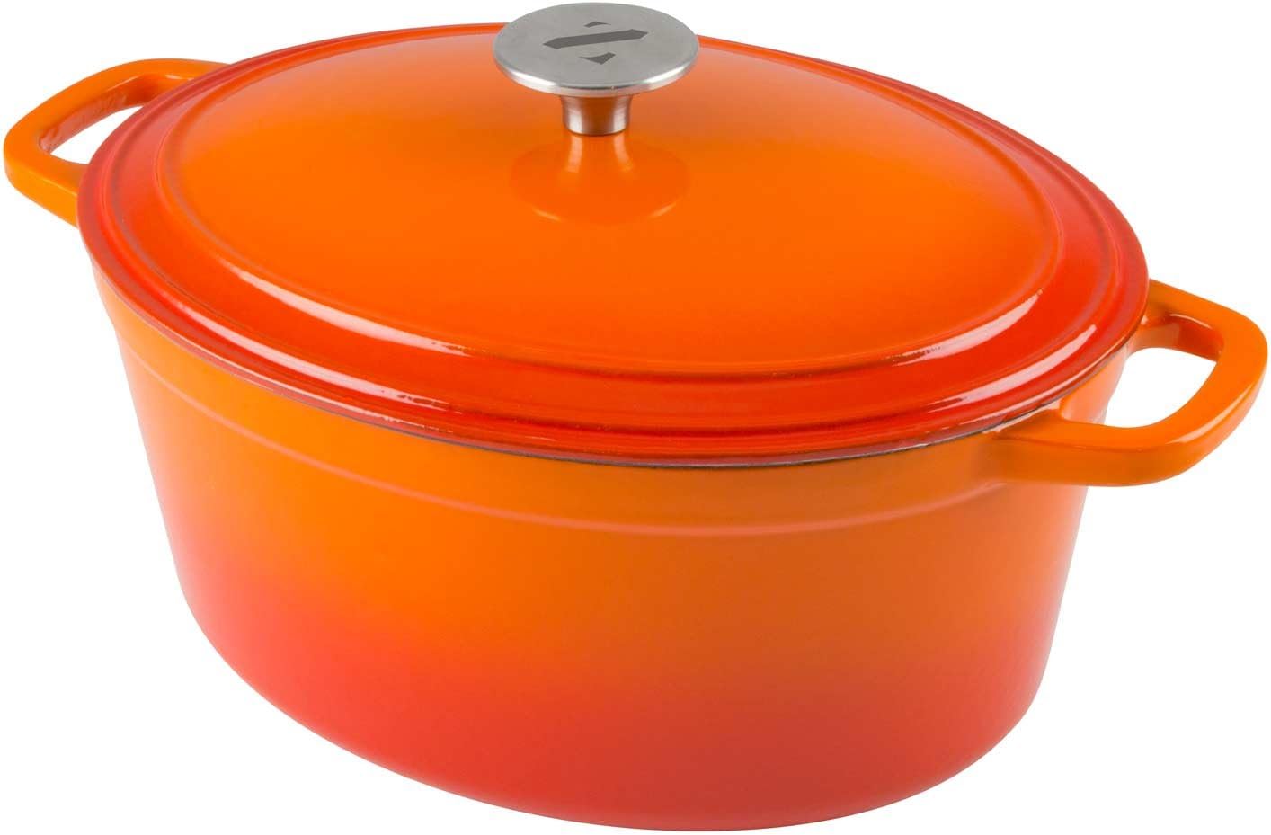 Zelancio Cookware 6-Quart Enameled Cast Iron Oval Dutch Oven Cooking Dish with Skillet Lid, Tangerine Orange