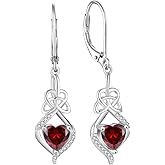Rocayi Irish Celtic Knot Earrings for Women 925 Sterling Silver Dangle Drop Infinity Leverback Earrings with Birthstone Good Luck Jewelry Gifts for Women Her