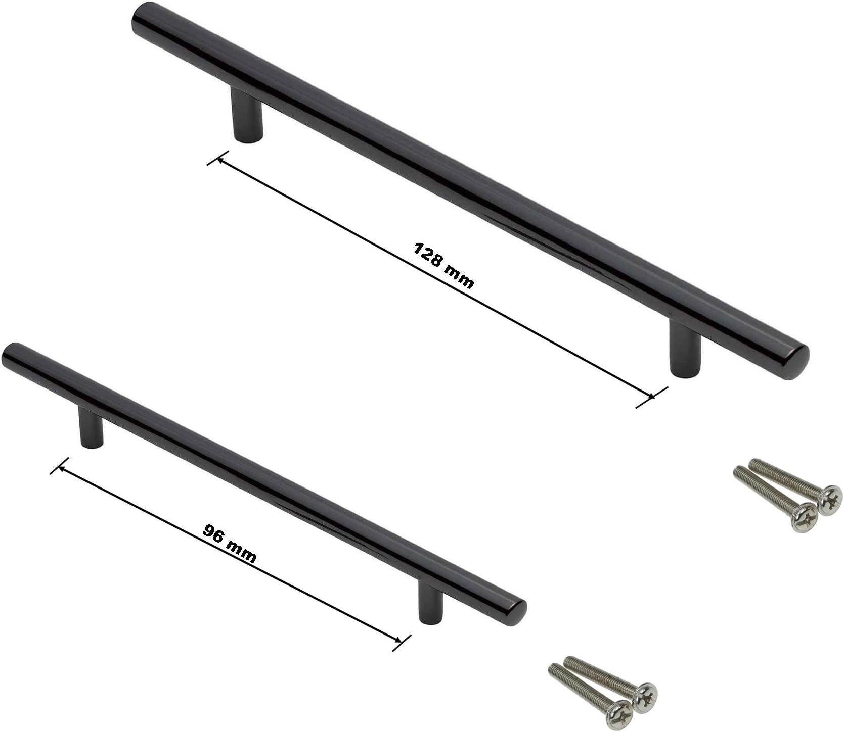 Bright Black NICKEL T Bar Kitchen Cabinet Door Pull Handle Handles - 96 mm or 128 mm .