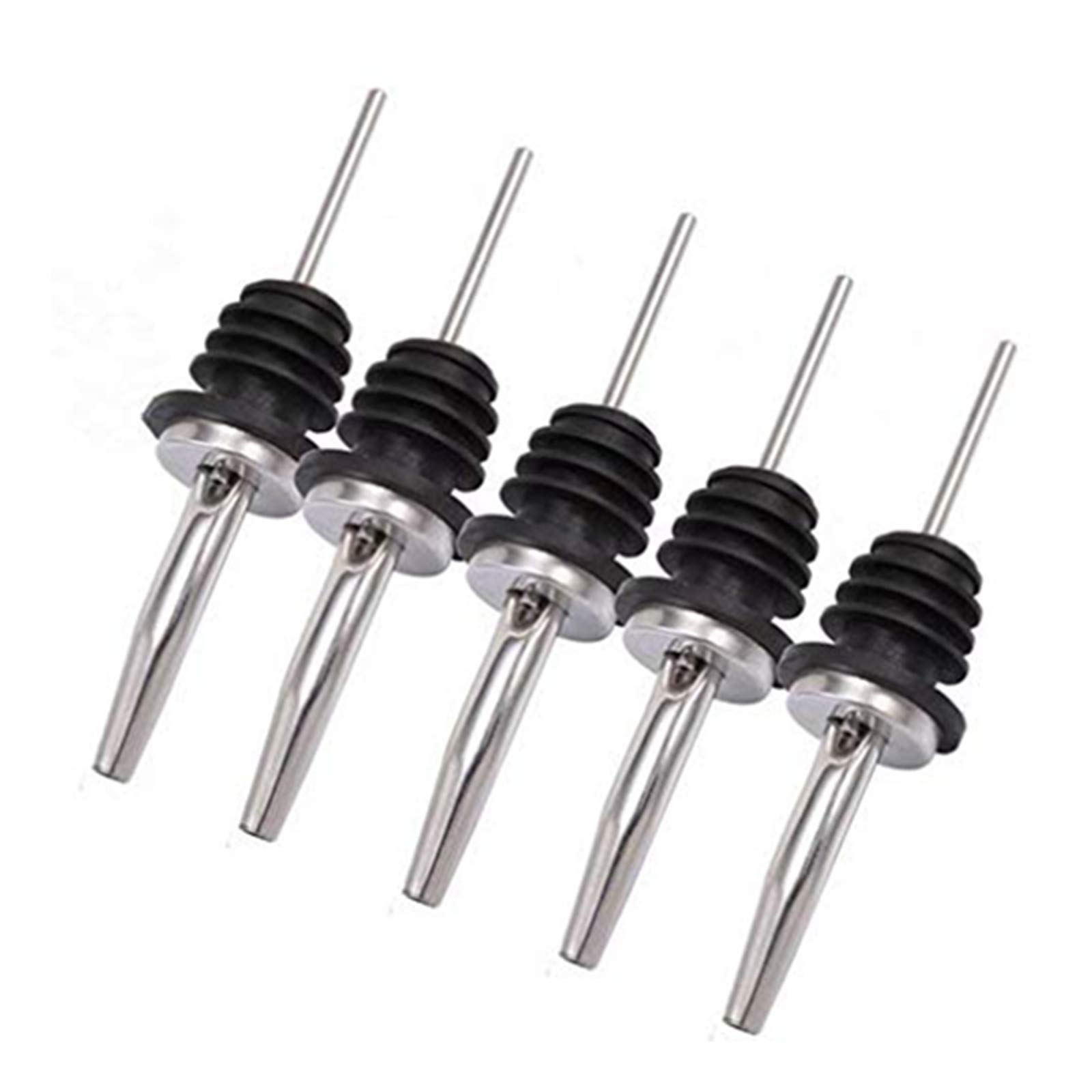 5 Pcs Stainless Steel Liquor Bottle Speed Pourers Black Classic Tapered Spout Fast Free-Flow Drinks Oil Pourer by SamGreatWorld