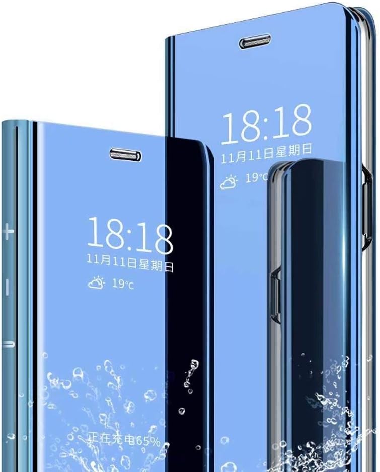 TenYll Case for Huawei Y9s, Mirror Flip Cover PU Leather Magnetic Protective Cover [Smart Case] [Stand Case] [Full Body Protection], with Auto ON/OFF Function Translucent Cover -Blue