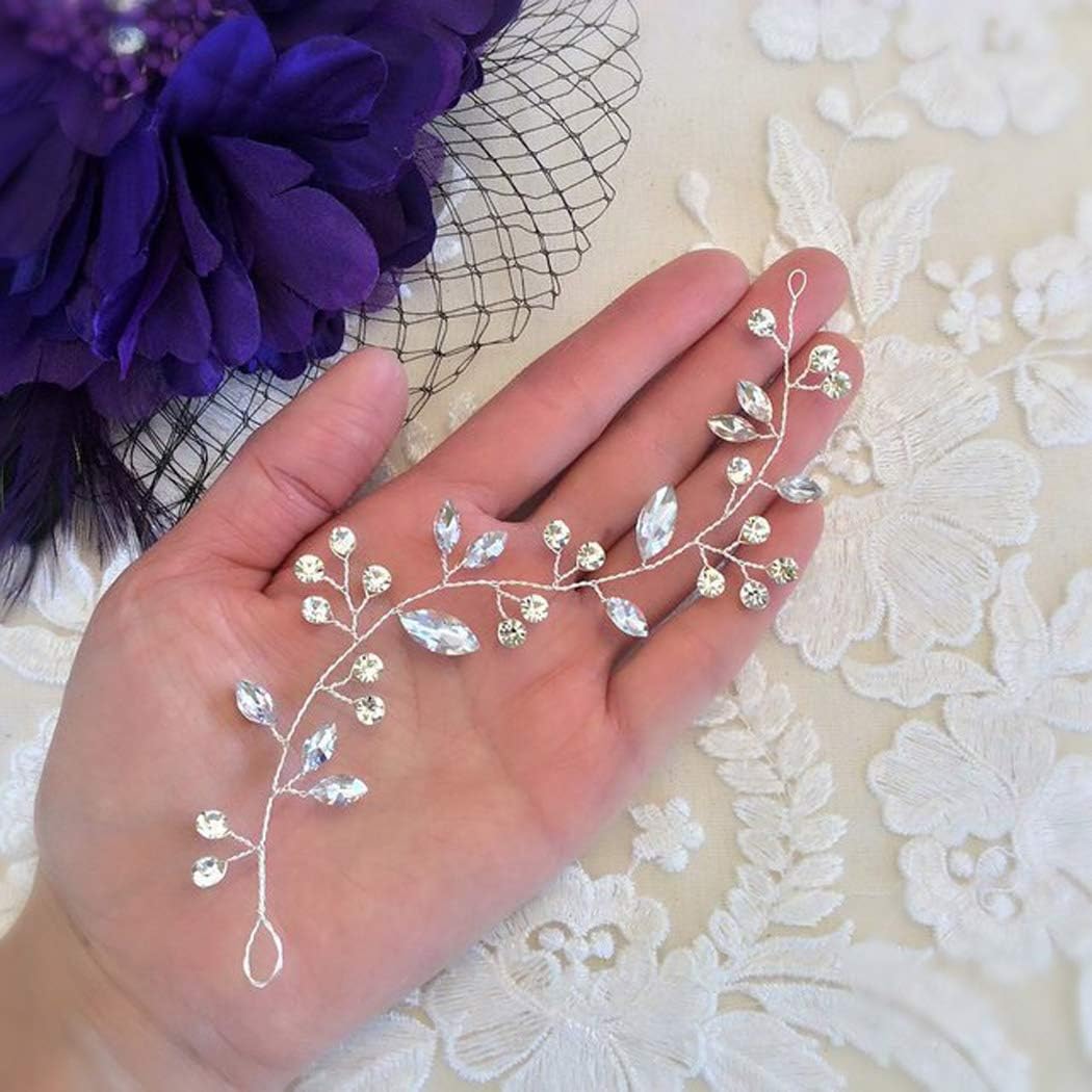 Artio Bride Wedding Hair Vine Accessory Rhinestone Hair Piece Bridal Headpiece for Bride (Silver2)