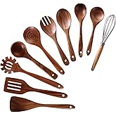 NAYAHOSE Wooden Spoons for Cooking, 10 Pcs Wooden Utensils for Cooking, NAYAHOSE Natural Teak Wood Spoons, Non-Stick Comfort Grip Kitchen Utensils Set