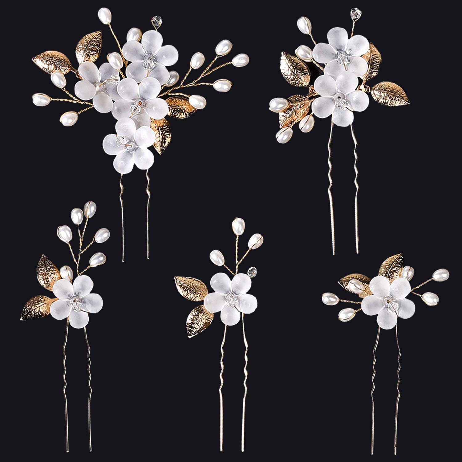 Bridal Hair Accessories for Women - Wedding Hair Pins, Flower Clips, U-Shaped Clips for Bridesmaids and Girls (Gold)