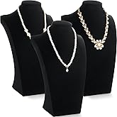 Kigley 3 Pcs Velvet Jewelry Display Bust Necklace Display Stand Necklace Mannequin Holder Stands for Selling Trade Shows Props (Black)