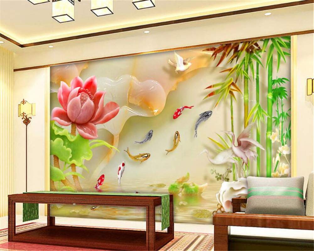 Wallpaper Mbwlkj 3d Wallpaper High Definition Jade Carved Lotus Carp Carp Living Room Room Background Wall 3d Wallpapers For Living Room 250cmx175cm Brigs Com