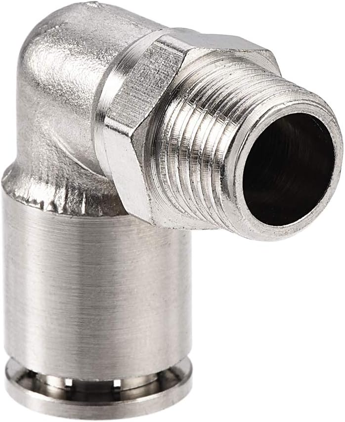 sourcing map Push to Connect Tube Fitting 10mm Tube to 1/4PT Male Elbow L Shape, Copper - Image 4