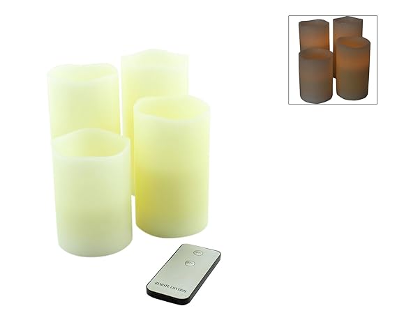 4er Set LED-Kerzen mit Fernbedienung, Echtwachs Kerzen mit flackernder Flamme