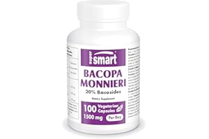 Supersmart - Bacopa Monnieri 1500mg per Day (High Bioavailability) - Bacopa Extract - Active Bacosides Nootropic Supplement | Non-GMO & Gluten Free - 100 Vegetarian Capsules