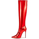 LINMUYOUJIA black red burgundy purple yellow knee high boots for women Green High heeled Pointed toe Back zipper big size Brown Stiletto heel tan booties gold snakeskin boots