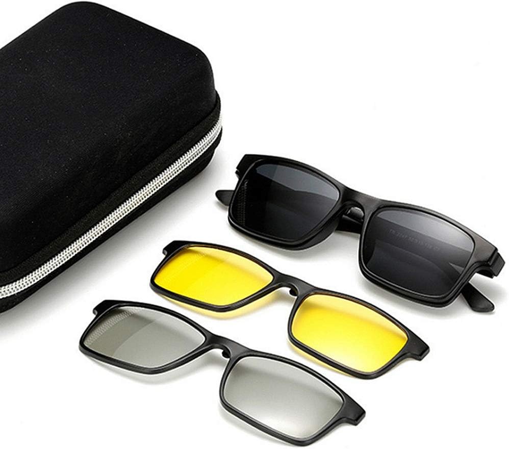 Men's Women's Sunglasses Retro Polarized Sunglasses With 3pcs Interchangeable Lenses For Men Women Night View And 3D Lens Unbreakable TR90 Frame Clip-on UV Protection Magic Sunglasses With Magnetic Fo