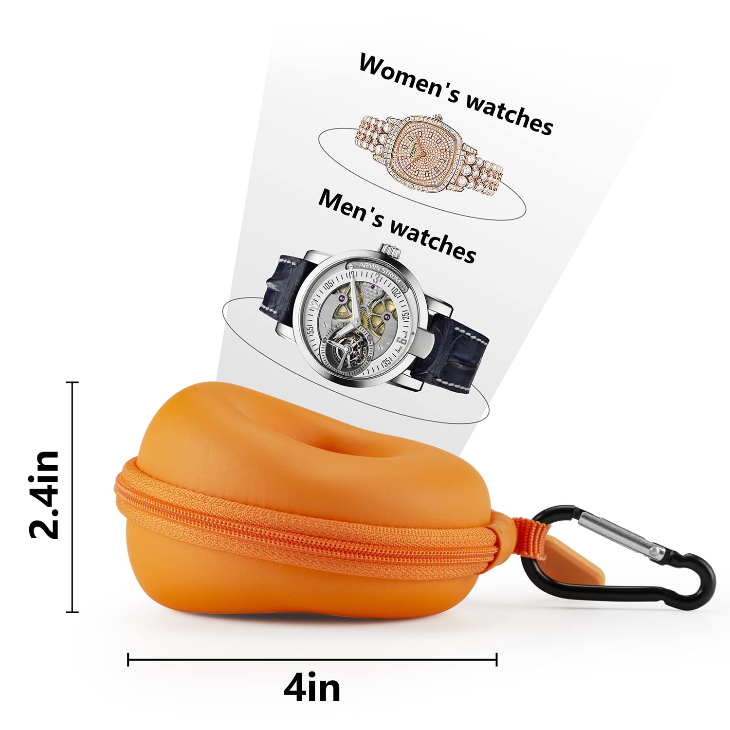 Watch Travel Case for Women: Portable Single Watch Box Organizer Travel Watch Case 1 Slot - Fits all Wristwatches & Smart Watches up to 50mm（Orange）