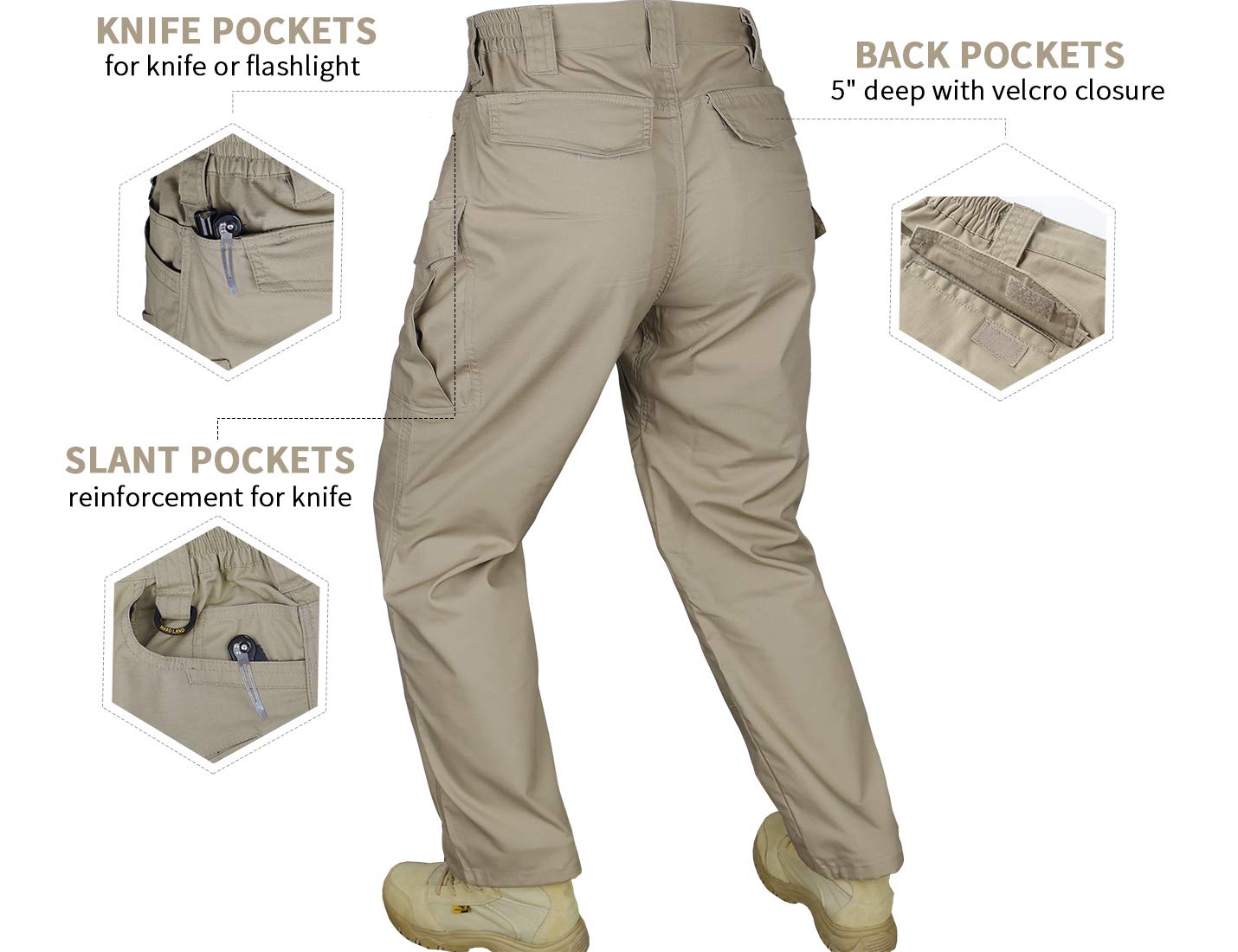 HARD LAND Men’s Waterproof Tactical Pants Ripstop Lightweight Work