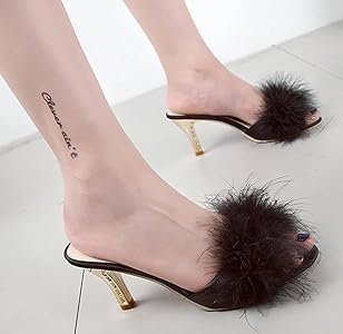 fluffy kitten heel slippers