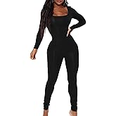 Mokoru Women's Sexy Long Sleeve Bodycon One Piece Jumpsuits Club Full Body Rompers