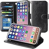 iPhone X Case, K-Moze iPhone X Wallet Case [4 Card Slots ] [Wrist Strap] [Stand Feature] PU Leather Flip Wallet Case Cover for iPhone X - Black
