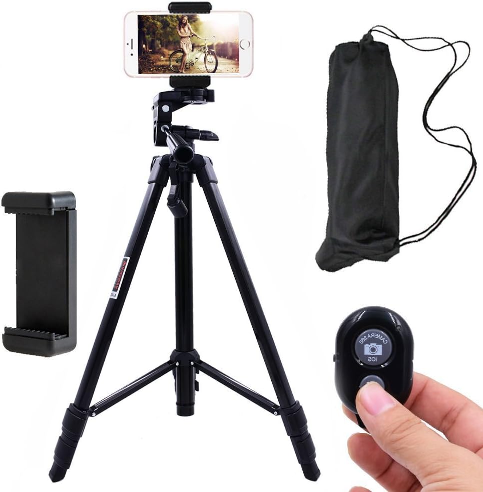 Phone Tripod, Conzy 55 Inch Universal Adjustable Tripod Kit with Bluetooth Remote Control and Smartphone Mount for iPhone, Samsung, Most Smartphones, Camera and Gopro