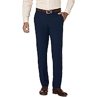 Haggar Men's E-Clo Repreve Classic Fit Pleat Front Dress Pant with Hidden Expandable Waistband Black 32W x 30L at Men's Clothing store