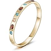 CIUNOFOR 14K Gold Filled Bangle Bracelets for Women with Cubic Zirconia, 6.5"-7.5" Inner Circ. Stainless Steel Cuff Bracelet Thin Bangle