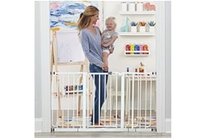 Regalo 56-Inch Extra WideSpan Walk Through Baby Gate, Includes 4-Inch, 8-Inch and 12-Inch Extension, 8 Piece Set - 4 Pack of Pressure Mounts and 4 Pack of Wall Cups and Mounting Kit, White