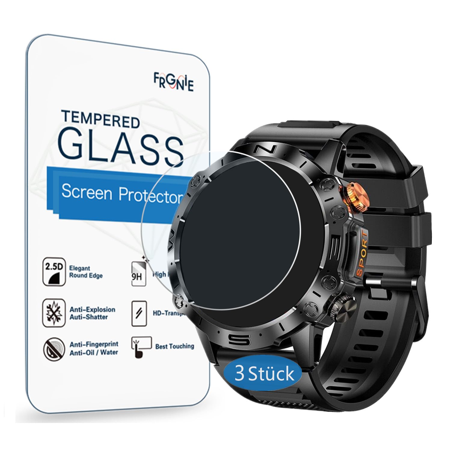 Frgnie Screen Protector Compatible with LIGE/SIEMORL ST19 1.43" Smartwatch (3Pack) 9H Tempered Glass Screen Protector