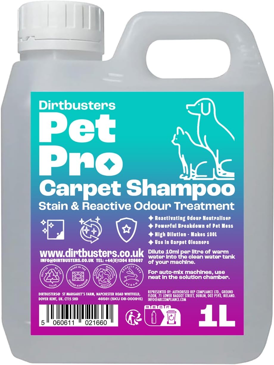 Dirtbusters Pet Pro Carpet Cleaner Shampoo 1L Summer Fresh Odour Neutraliser