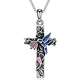 AOBOCO Hummingbird Necklace 925 Sterling Silver Black Vintage Cross Hummingbird Pendant Christian Religious Jewelry Gift for Women