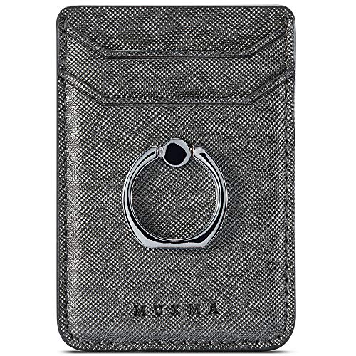 Card Holder for Back of Phone, Cell Phone Credit Wallet with Ring Pocket Stick on iPhone (Black)