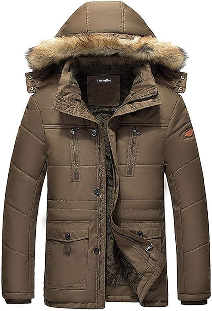 LuckyBov Men Full Zip Winter Jacket Thicken Insulated Outdoor Coat with