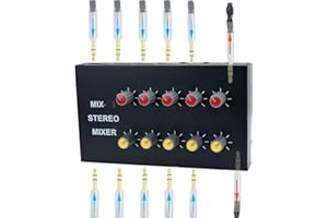 ARKLOVE audio mixer Powered 10 Channels input 2 output Mini Audio Mix with 3.5mm Stereo for Broadcasting, Podcasting, Streaming,phone Recording and PC Gaming mixing