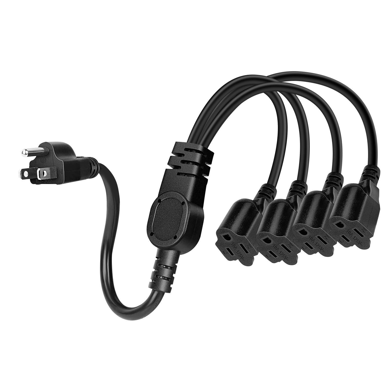 Photo 1 of Outlet Splitter 1-to-4 Short Extension Cord 3 Prong Splitter Outlet Saver 4-Way Power Splitter NEMA 5-15P to NEMA 5-15R x4 Adapter 16 AWG 13A 125V Extender (Cable Length: 1.5FT)