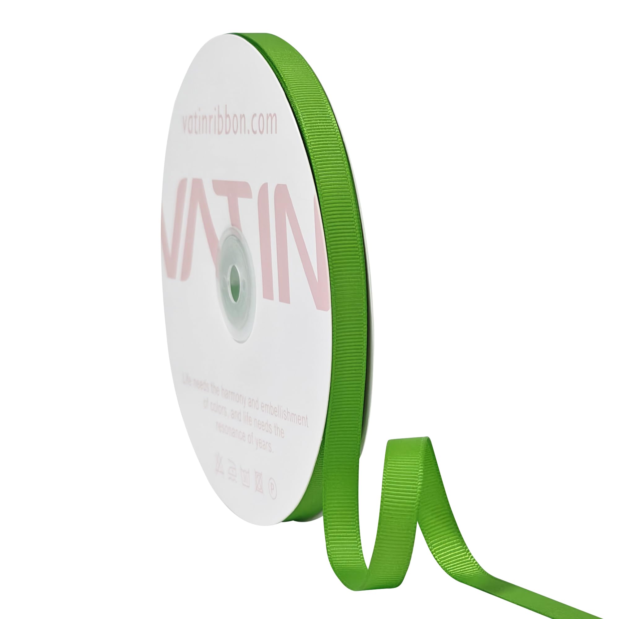 VATIN Solid 10 mm X 45 Metres Apple Green Grosgrain Ribbon 45 Metres Each Roll Perfect for Crafts, Wedding Decor, DIY Hair Accessories, Sewing, Gift Package Wrapping and More