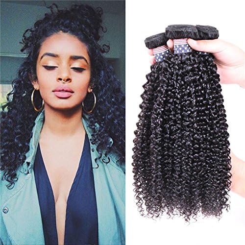 BLY Hair Deep Curly Grade 6A Malaysian Virgin Remy Human Kinky Curly Hair Extension Weave For Black Women 3 Bundles 300g - Natural Black Mixed-Length 8 8 8inches