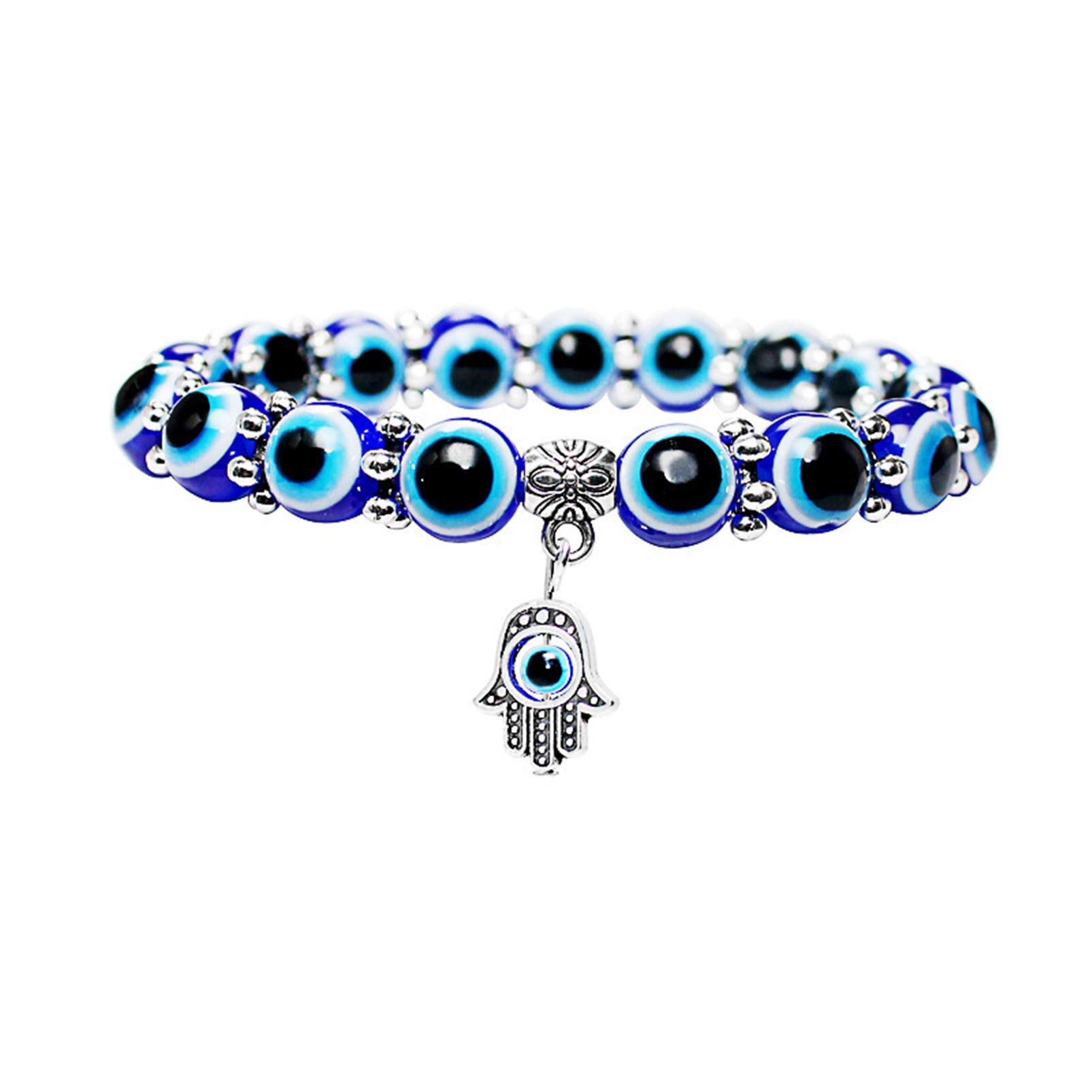 AILUOR Evil Eye Bracelets for Women, Evil Eye Hamsa Blue Beaded Charm Stretch Bracelet Hand of Fatima Evil Eye Lucky Bracelet for Protection and Blessing (10mm)