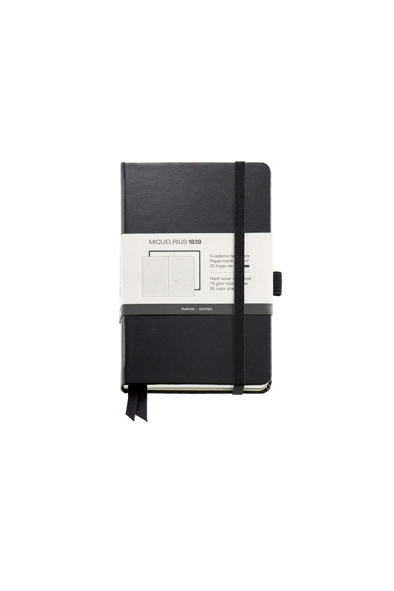 Miquelrius - Notebook, Hard Cover, Sturdy Vinyl Leather, Elastic Closure, Size 90 x 140 mm, 96 Smooth Pages 80 g/m², Black