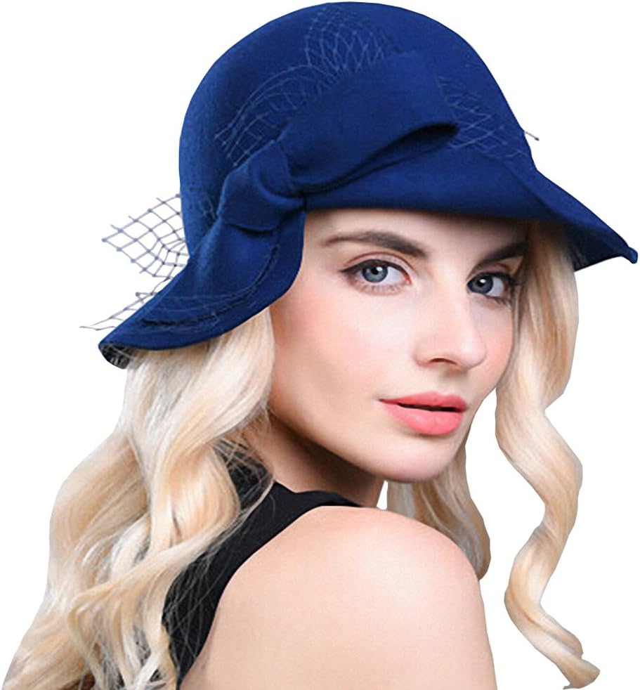 Maitose Women's Wool Felt Bow Flowers Church Bowler Hat